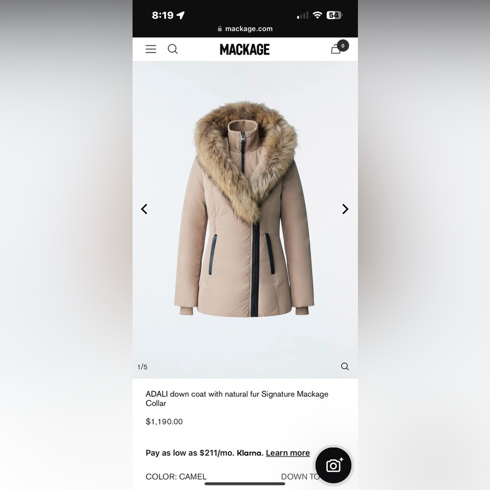 MACKAGE ADALI WOMENS COAT IN CAMEL COLOR size XS